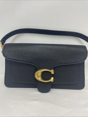 Coach Black Pebbled Leather Shoulder Bag and Crossbody with Gold Accents